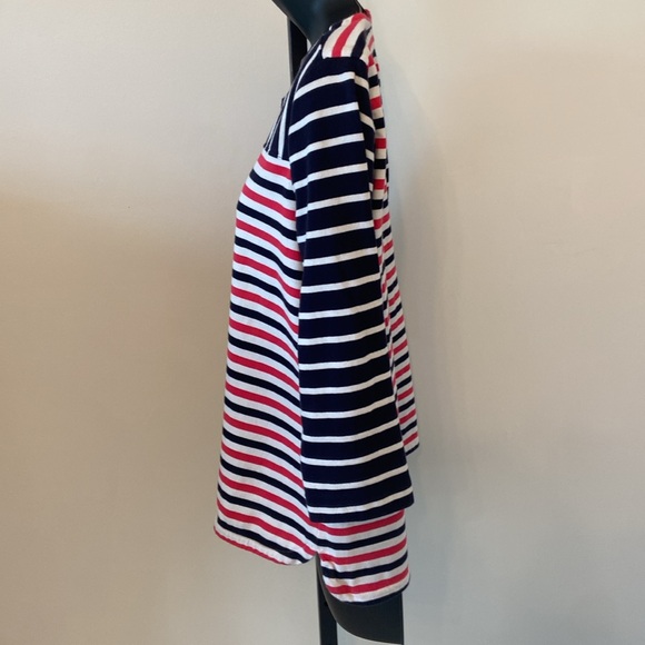 Top 3/4 Sleeve By Talbots Pink and Navy Stripes Size Medium Petite - Picture 3 of 8